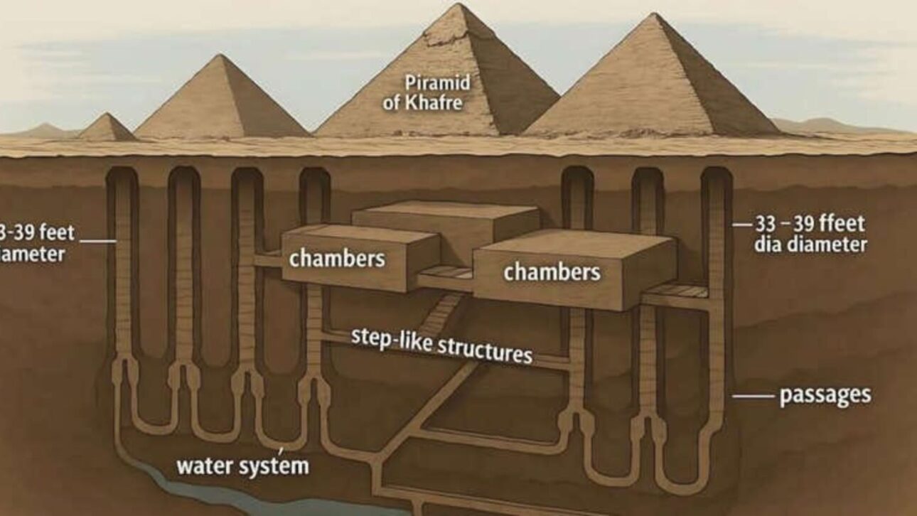 Varredura georadar no planalto de Gizé revela cavidades e poços sugerindo sistema subterrâneo planejado. (Imagem: Ancient-Origins)
Crédito: Imagem associada ao estudo de radar em Gizé.