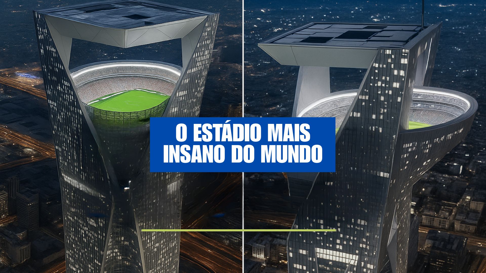 A Arábia Saudita planeja o NEOM Stadium, estádio futurista a 350m de altura em The Line, com 46 mil lugares e energia 100% elétrica.