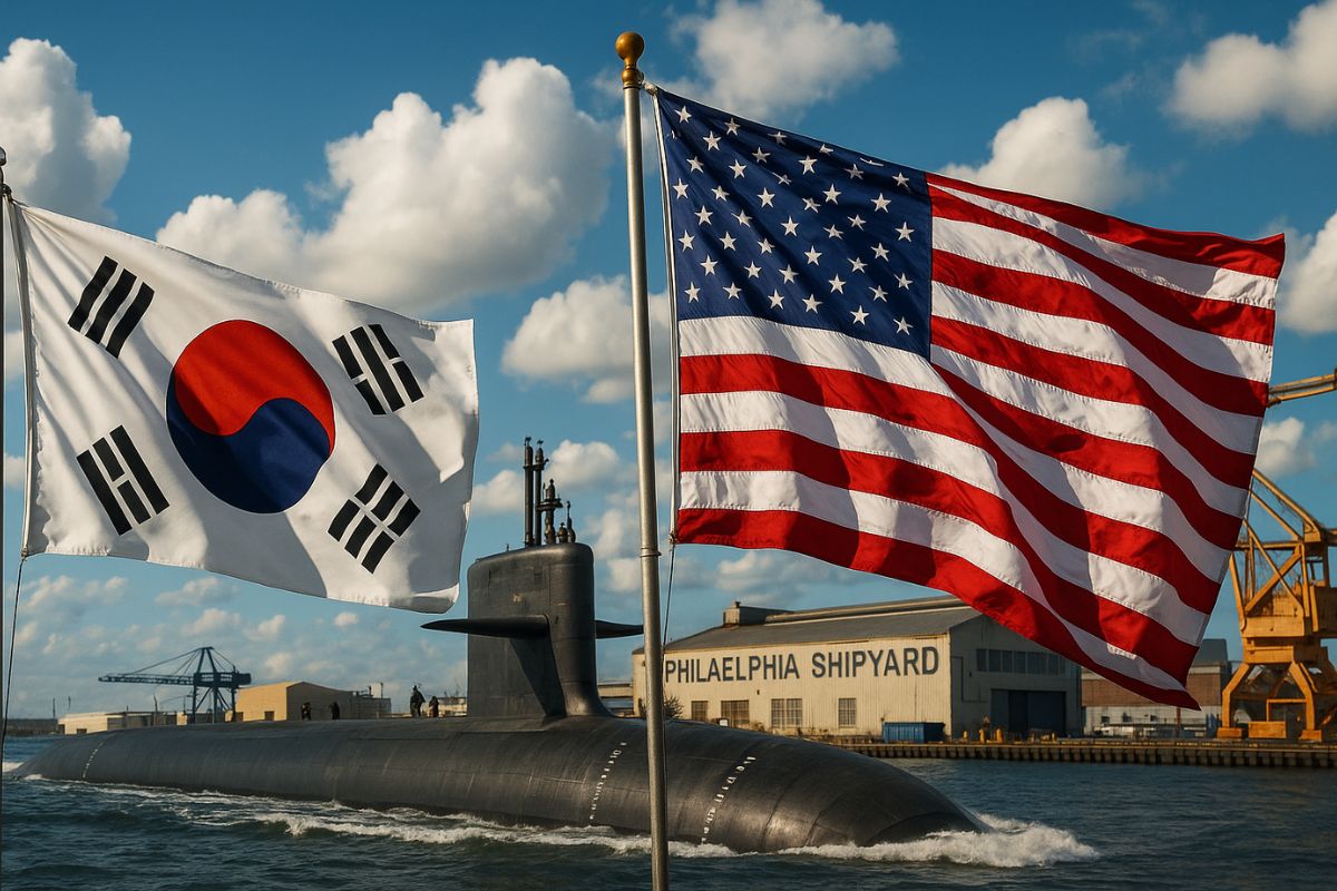 Trump afirma ter liberado submarino nuclear para a Coreia do Sul, citando construção nos estaleiros da Filadélfia e impacto econômico nos EUA.