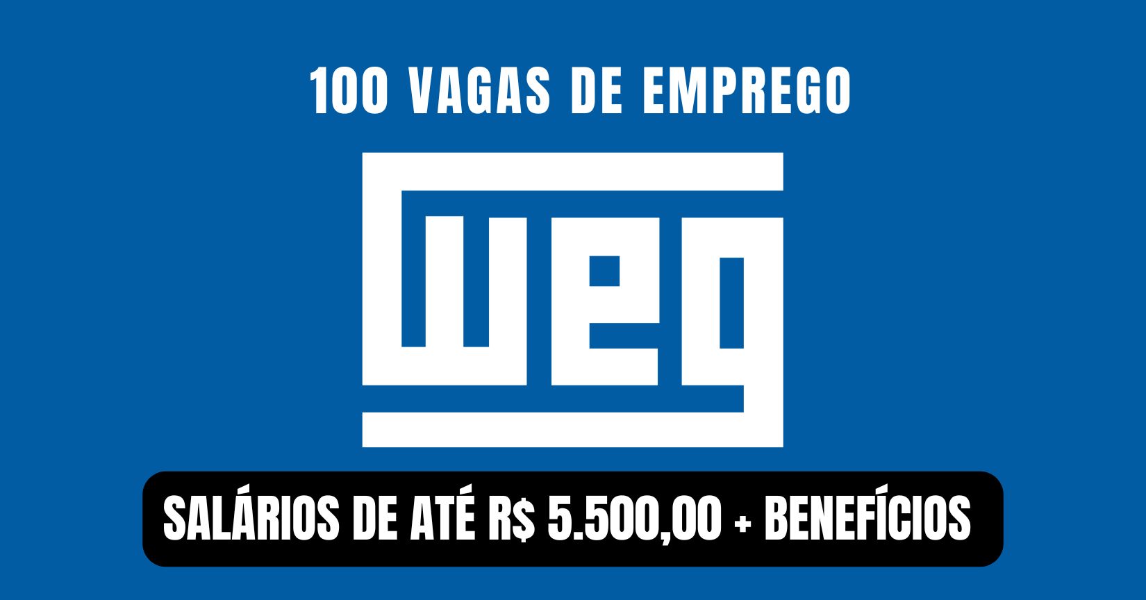 WEG convoca pessoas com e sem experiência para preencher 100 vagas de emprego em cargos de Assistente administrativo, Almoxarife, Pintor, Analista de Sistemas e dezenas de outros cargos em mais de 4 estados