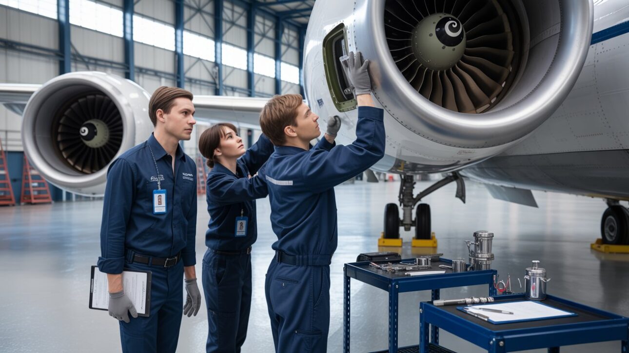 Participantes das formações em operação aeroportuária e atendimento ao passageiro estudam práticas de coordenação em solo, segurança de pista e qualidade no serviço ao cliente. (Imagem: ilustração gerada por IA)