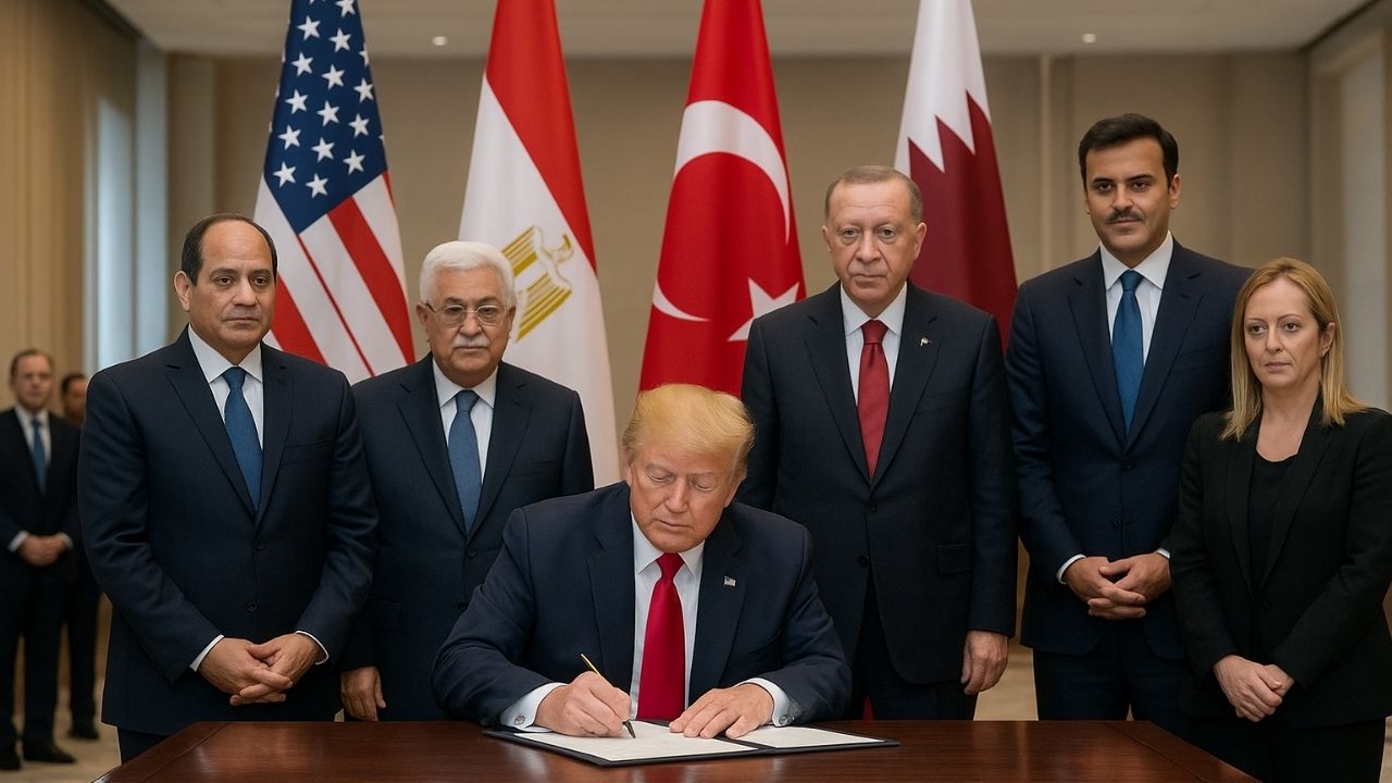 Donald Trump anuncia cessar-fogo em Gaza mediado por líderes globais; Israel e Hamas ficam fora do encontro.