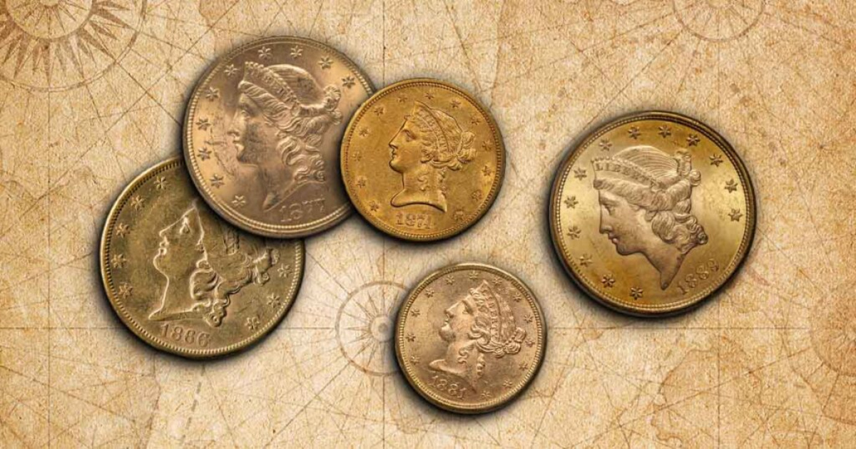Casal encontra tesouro milionário no quintal com moedas de ouro do século 19. Descoberta avaliada em US$ 10 milhões intriga especialistas.(Imagem: Reprodução/learn.apmex)