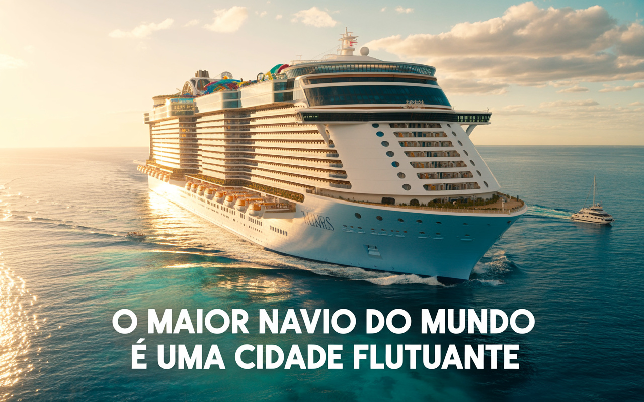 Com investimento de US$ 2 bilhões (R$ 10,6 bilhões) e 364 metros de comprimento, este megacruzeiro de luxo foi projetado para ser uma cidade flutuante com 20 andares, sete piscinas, parque aquático