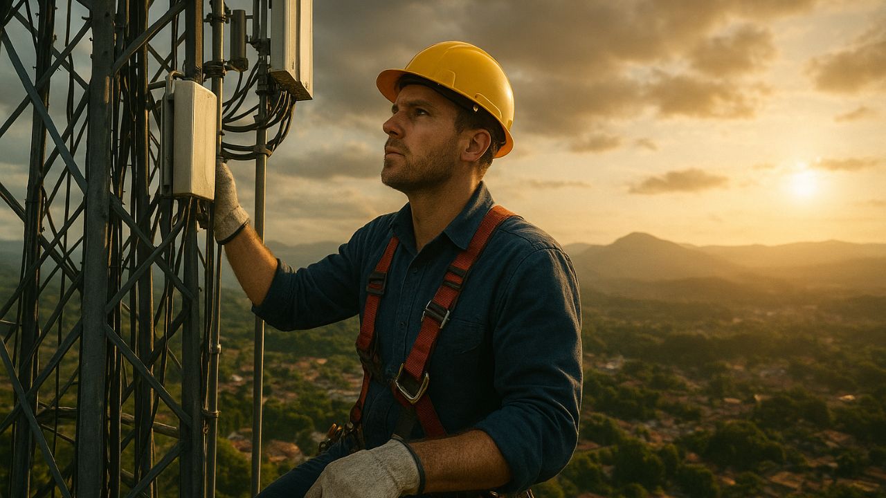 1 técnico americano encara subida de 600 metros por US$ 20.000, garantindo a conectividade de milhões (1)