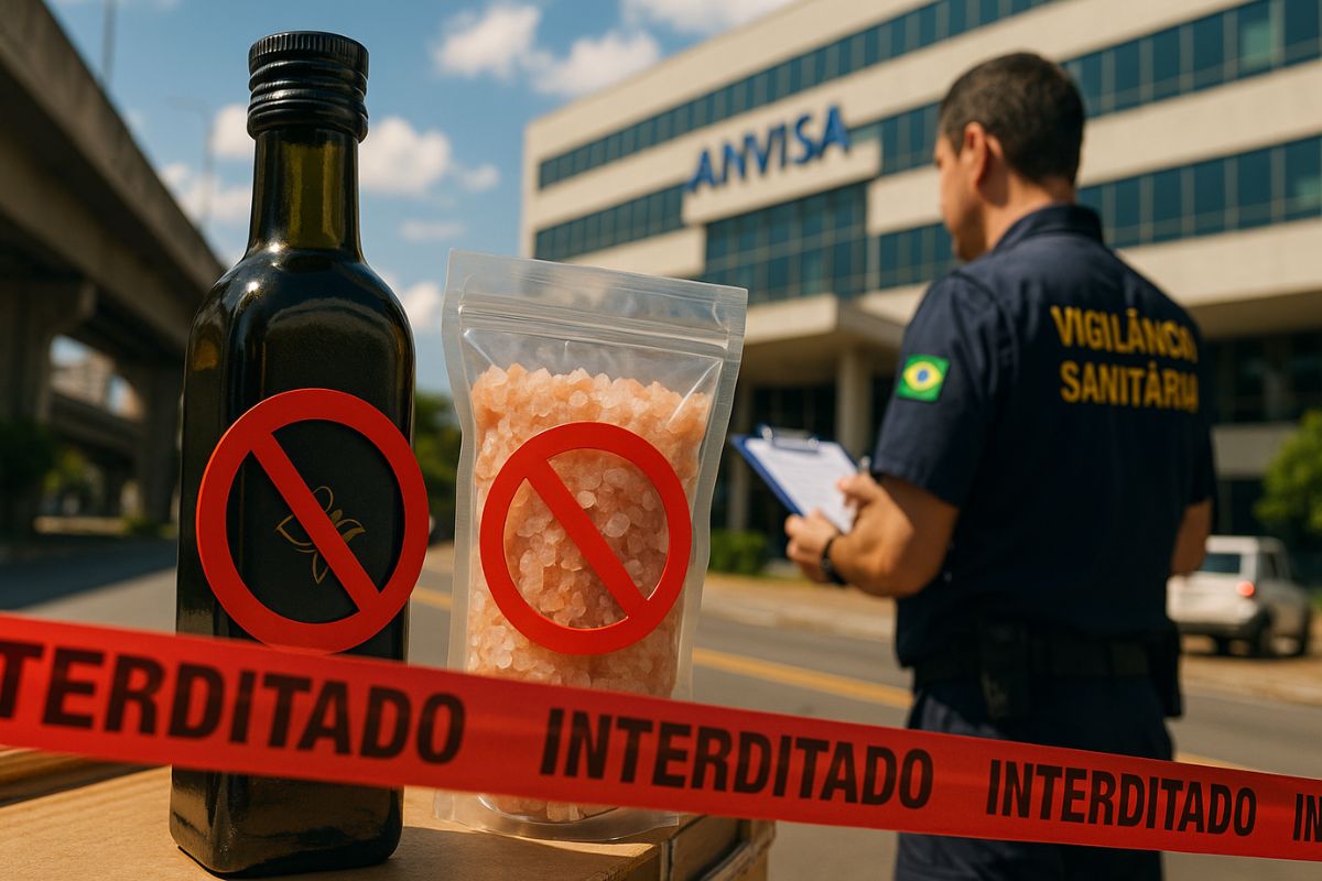 Anvisa interdita marcas conhecidas; azeite Ouro Negro e sal do Himalaia Kinino são produtos irregulares sob alerta de segurança alimentar.