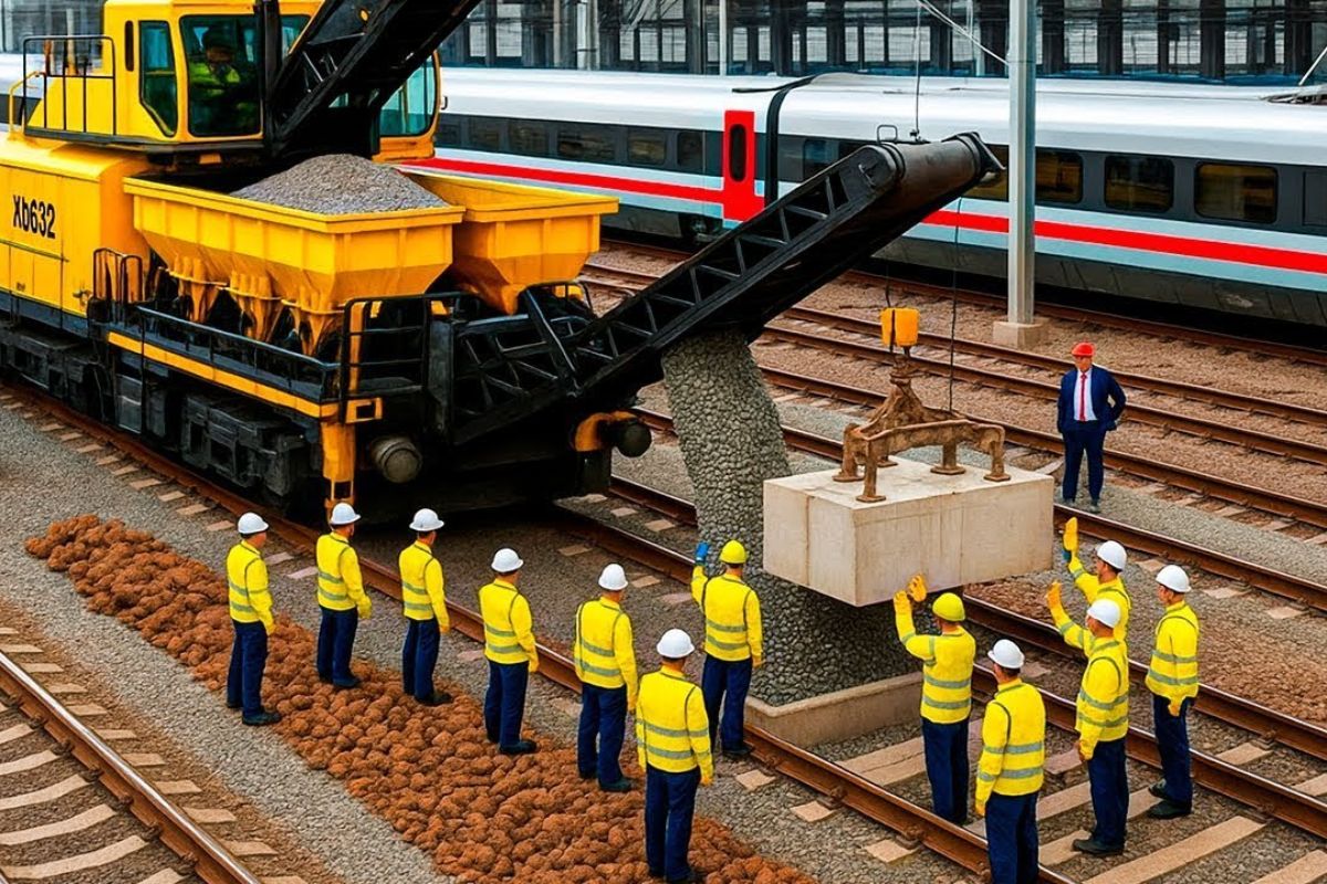 Rede ferroviária dos EUA mostra como trilhos ferroviários, trens de alta velocidade, lastro ferroviário e dormentes de concreto garantem segurança e precisão.