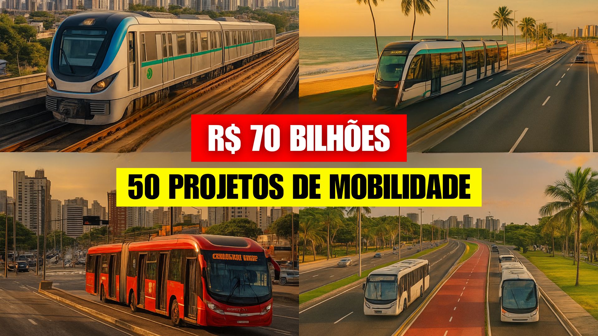 Nordeste receberá R$ 70,2 bi em metrôs, VLTs e BRTs até 2054, com foco em transporte sustentável e redução de emissões.
