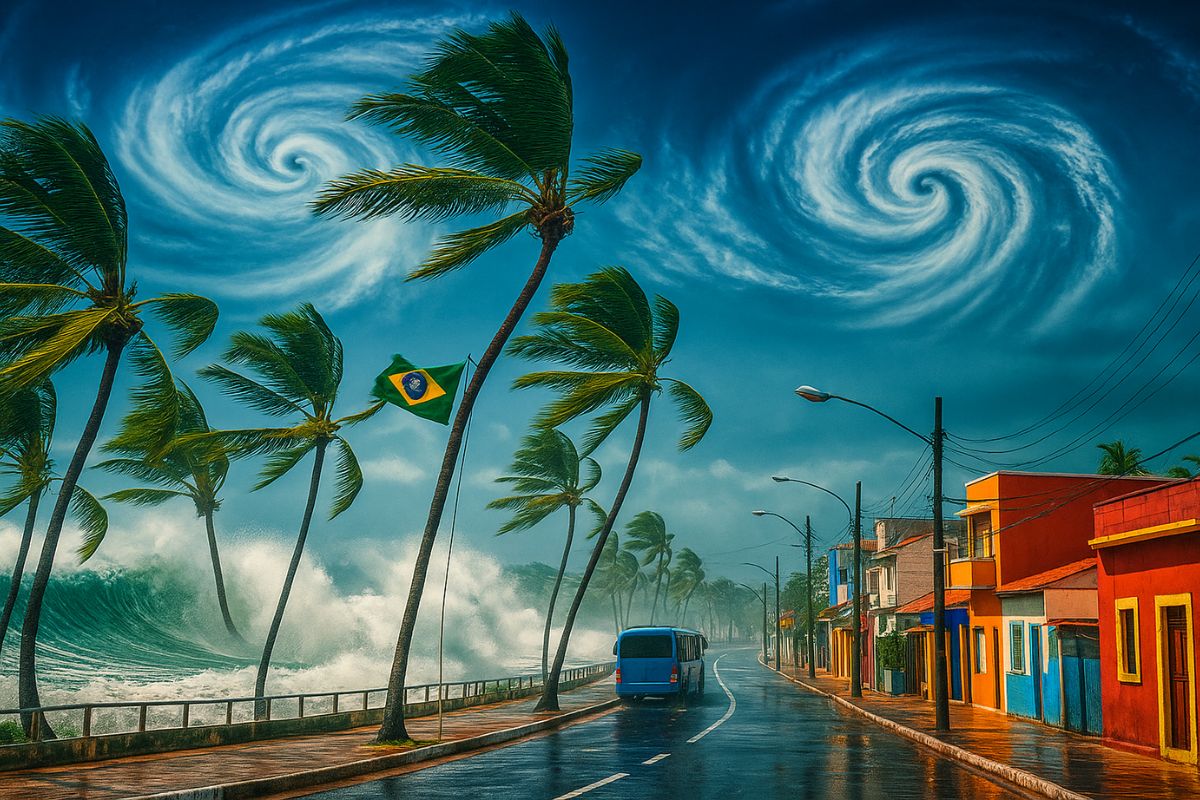 Ciclone extratropical em Santa Catarina avança com chuva intensa e rajadas de vento; Defesa Civil emite alerta e previsão do tempo indica risco até sexta.