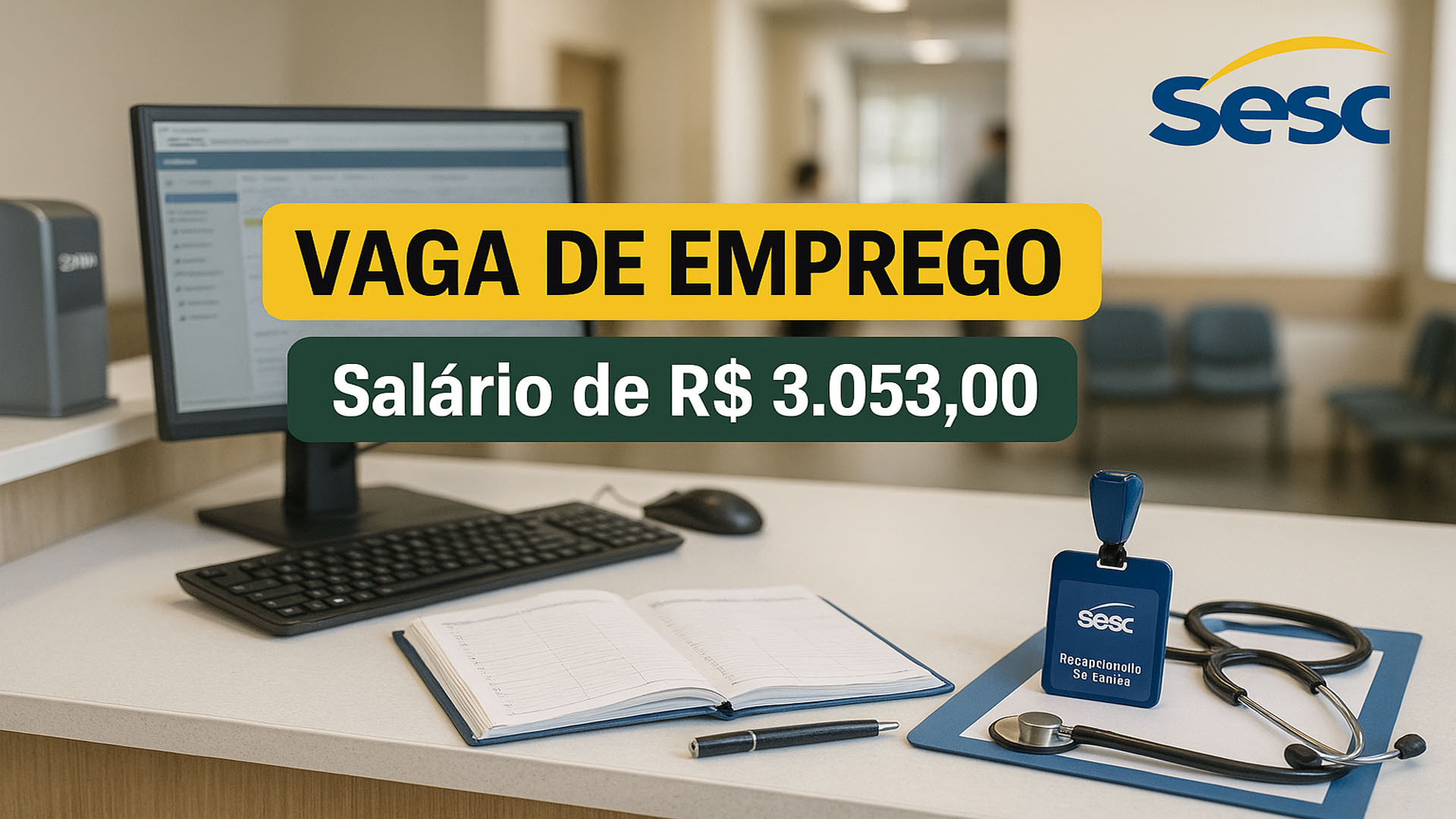 SESC abre vaga de emprego com salário de R$ 3.053,00 para Recepcionista de Clínica e convoca pessoas com Ensino médio completo em Florianópolis