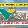 Trabalhe 3 dias e folgue 3 dias! Novo processo seletivo da Vale abre vagas de emprego exigindo nível médio e técnico para atuar como Mantenedor, técnico em manutenção, operador de quipamentos e outros cargos