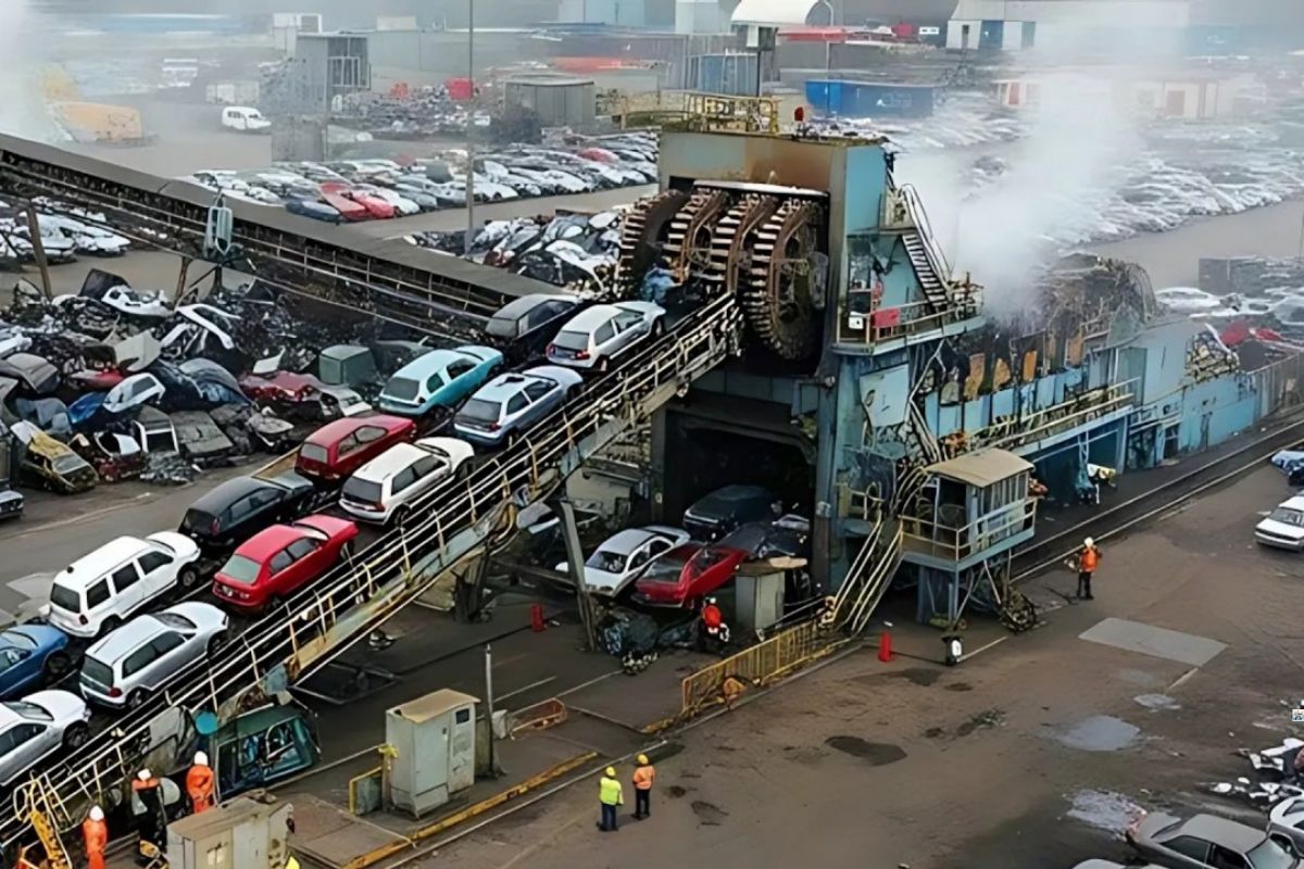 Trituradores que devoram carros e prensas hidráulicas transformam ferro-velho e sucata metálica em lucro com reciclagem de aço eficiente e sustentável