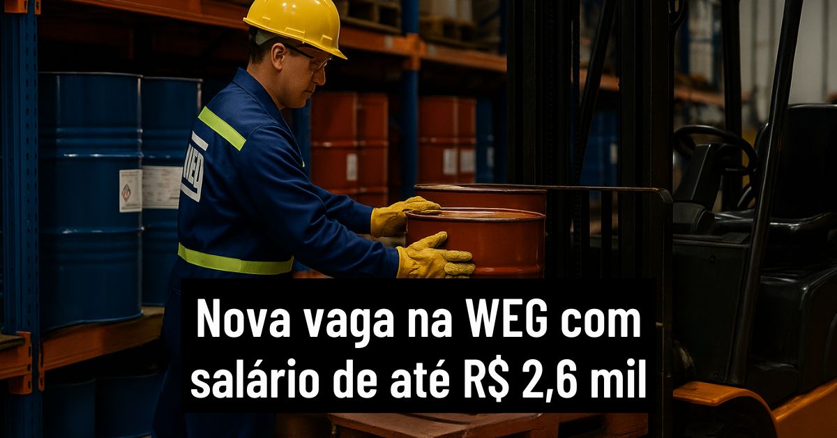 Novo processo seletivo da WEG com remuneração de até R$ 2.642,72 abre vaga de emprego exigindo nível médio completo para atuar como Almoxarife de Inflamáveis em SP