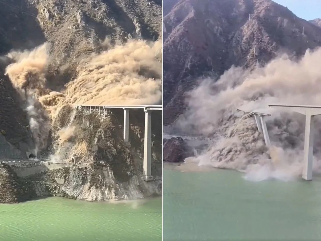 Autoridades chinesas investigam causas do colapso da Ponte Hongqi, em Sichuan, que caiu após deslizamentos de terra sem deixar vítimas