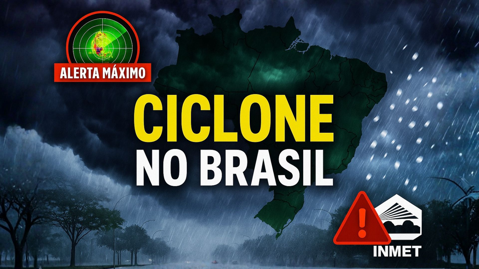 Novo ciclone se forma no Brasil e Inmet emite alerta para 20 estados e o DF com risco de granizo, ventos fortes e chuvas acima de 150 mm.
