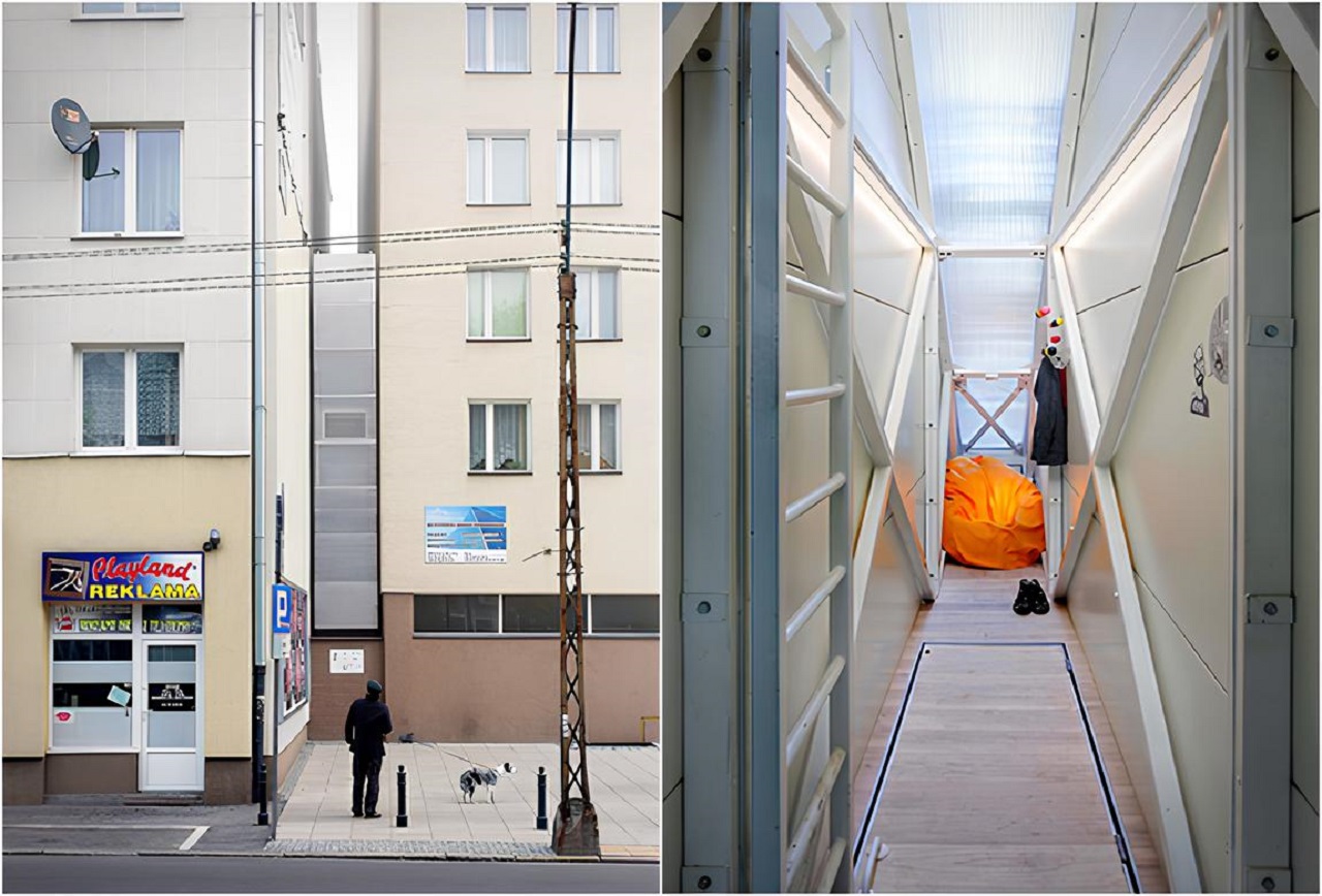 A casa habitável mais estreita do mundo tem apenas 1,4 metro de largura e está escondida entre duas paredes no centro de Varsóvia