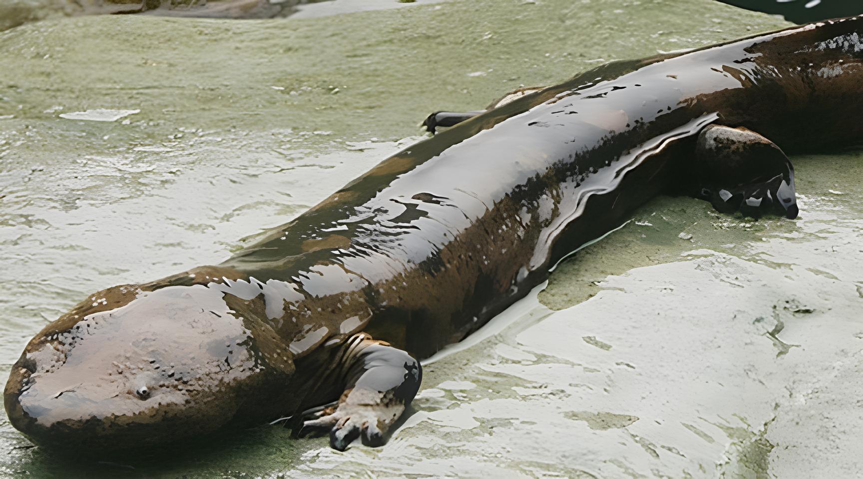 Maior anfíbio vivo do mundo, a salamandra-gigante-da-China pode ultrapassar 1,8 metro, pesar mais de 60 kg e sobreviver há milhões de anos
