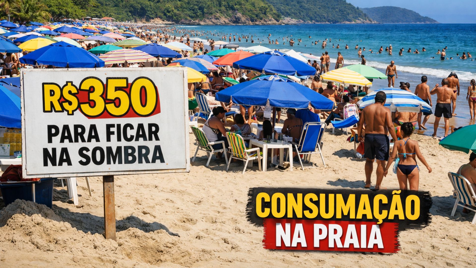 Cobrança antecipada, consumação mínima e praias loteadas por barracas desafiam turistas no litoral de SP durante a alta temporada.