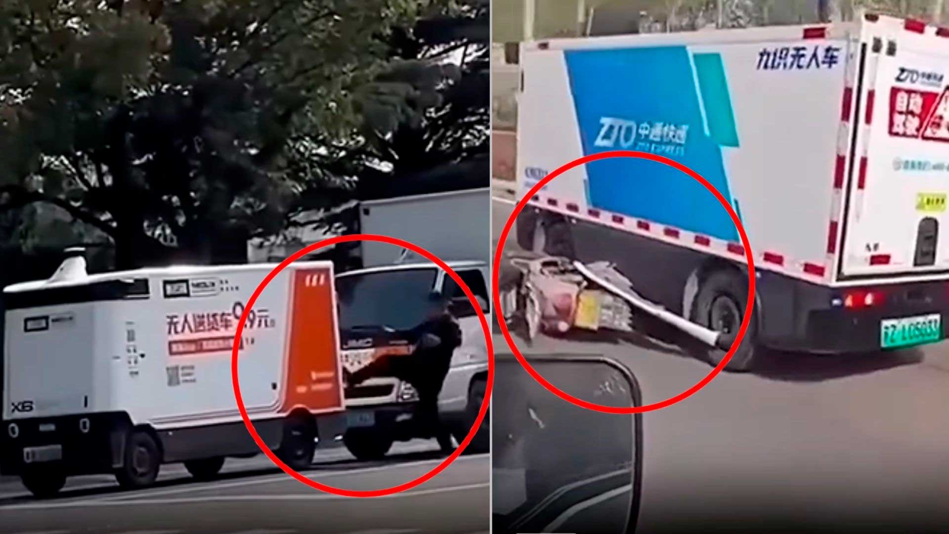 Vans de entrega autônomas se tornaram um verdadeiro meme na China, atravessando estradas esburacadas, concreto fresco e até motocicletas