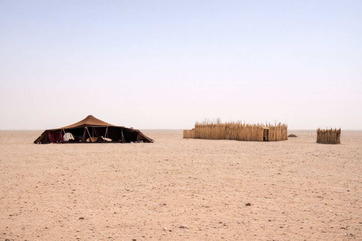 Vivem isolados e nômades no deserto, primeiros sinais de vida humana surgem em tendas simples, sem luxo nem banheiro, famílias vivem por escolha, guardam água em couro