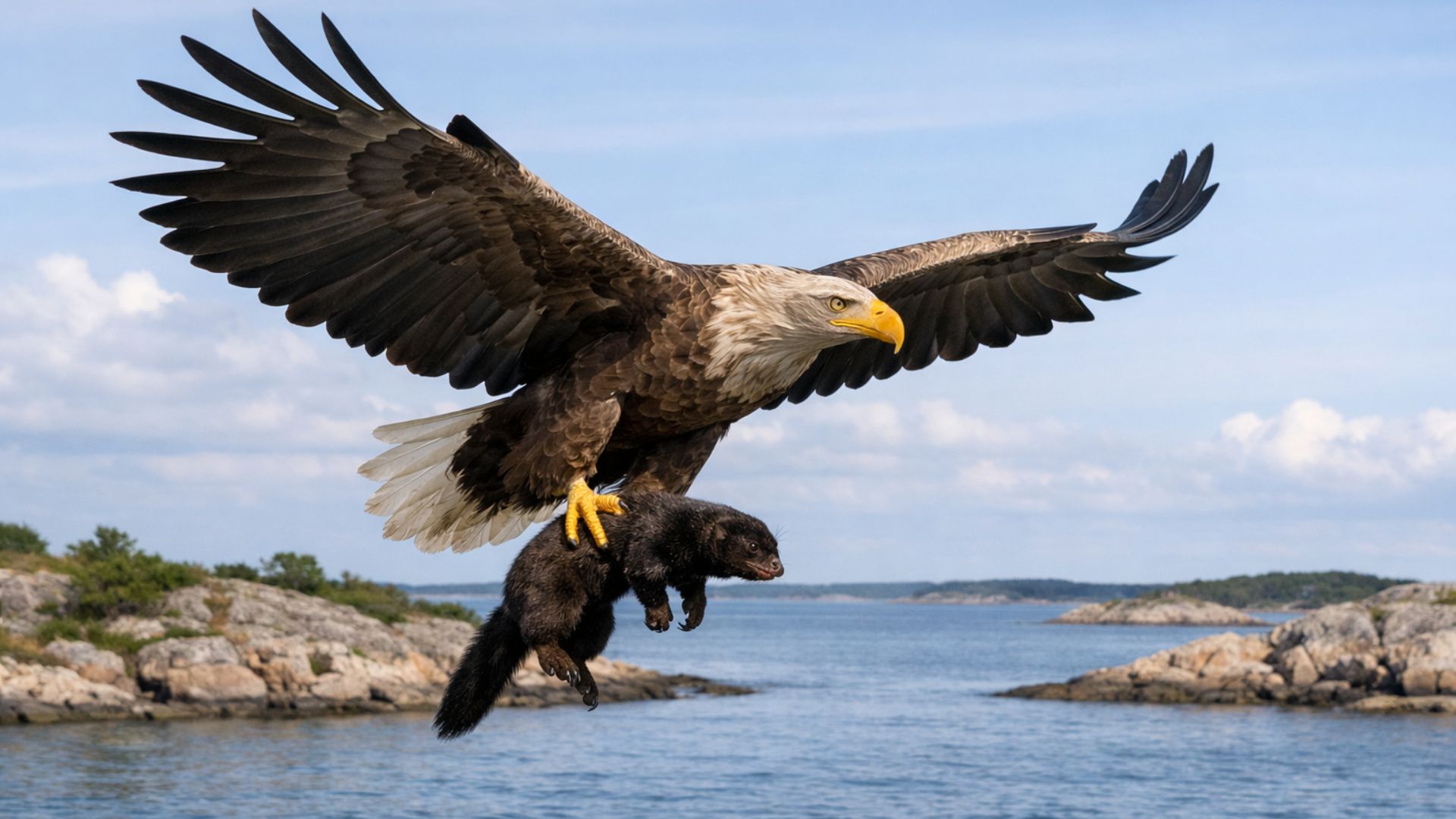 Retorno da águia-marinha ao Báltico altera comportamento do vison-americano, reduz travessias entre ilhas e protege colônias de aves costeiras.