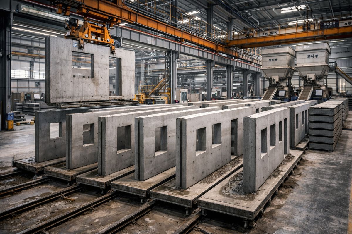 Produção de concreto a granel em fábrica: como molde, óleo, cura e separação determinam densidade, resistência e acabamento de blocos gigantes, e por que o detalhe invisível após o despejo define o resultado final.