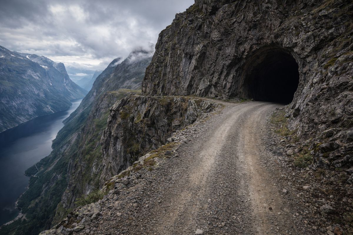 A Aursjøvegen é uma estrada de cascalho de 100 quilômetros nos fiordes da Noruega. Com túneis escuros e 947 metros de altitude, só abre 4 meses por ano.