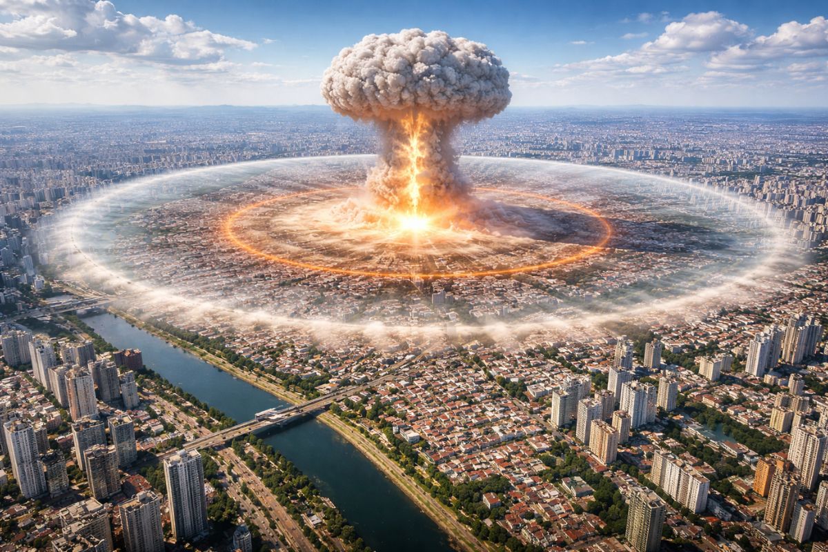 Bomba nuclear de 2 megatons simulada sobre São Paulo mostra estrago em até 20 km, calor extremo, onda de choque devastadora e milhões de vítimas em cenário de impacto total