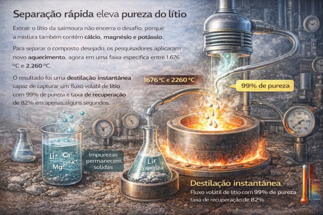 Lítio com PFAS em salmoura ajuda a reduzir impacto ambiental e melhora baterias com extração mais rápida e menos uso de água.