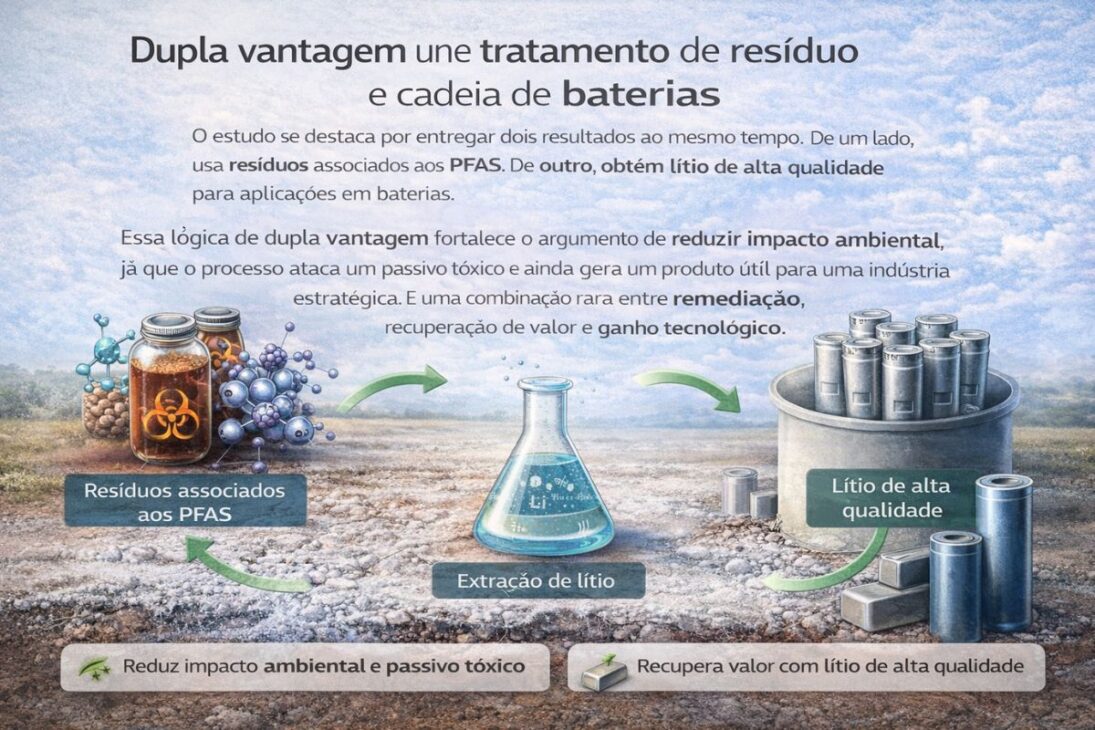Lítio com PFAS em salmoura ajuda a reduzir impacto ambiental e melhora baterias com extração mais rápida e menos uso de água.
