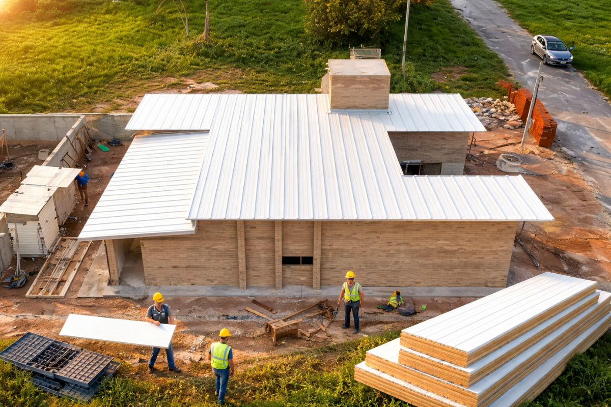 Cobertura com telha sanduíche acelera obra, corta até 50% do custo do telhado, reduz uso de madeira e aposta em solução mais inteligente para construir gastando menos (1)
