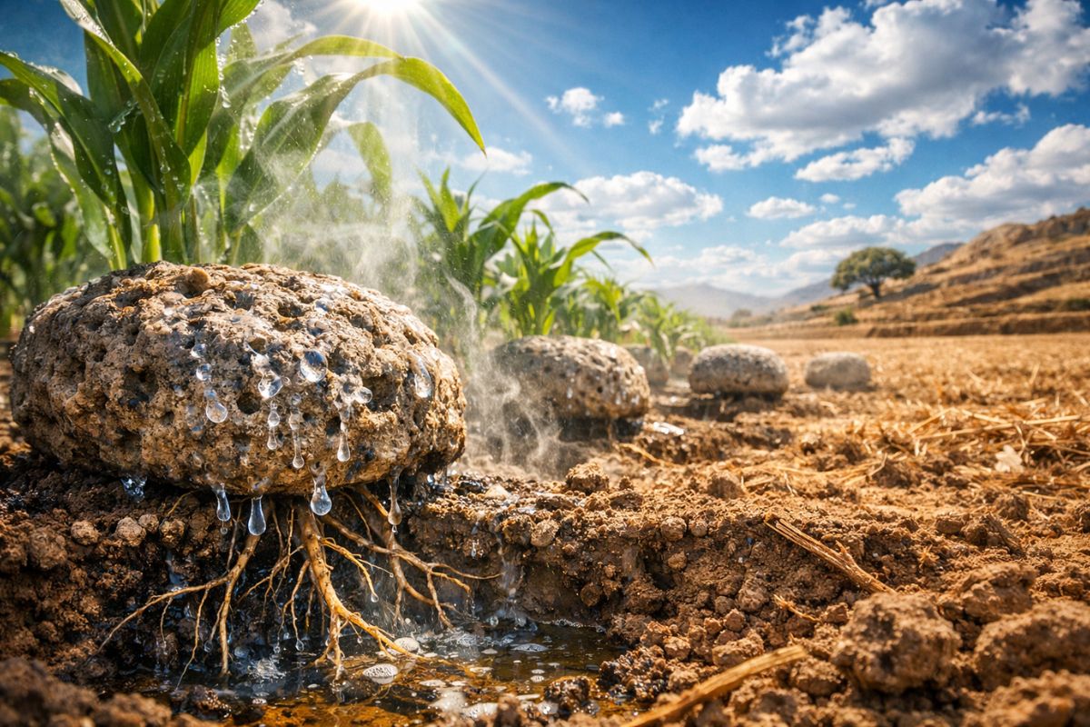 Como pedras comuns puxam água do ar, irrigam a raiz sem mangueira e mantêm plantações vivas na seca usando termodinâmica testada há mais de 2 mil anos sem irrigação ativa