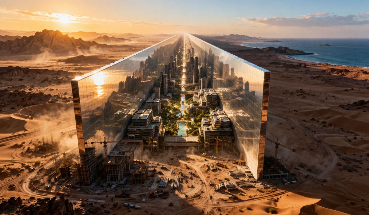 The Line, megacidade da Arábia Saudita, encolhe na prática e expõe custos, riscos ambientais e a nova aposta em IA. (Imagem: Ilustrativa)