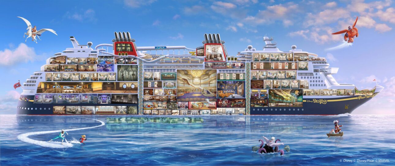 Com 208 mil toneladas, 342 metros de comprimento e capacidade para 6 mil pessoas, o Disney Adventure transformou uma carcaça abandonada em um estaleiro alemão no maior navio de cruzeiro já operado pela Disney, comprado por € 40 milhões de uma empresa falida e concluído por US$ 1 bilhão em Singapura