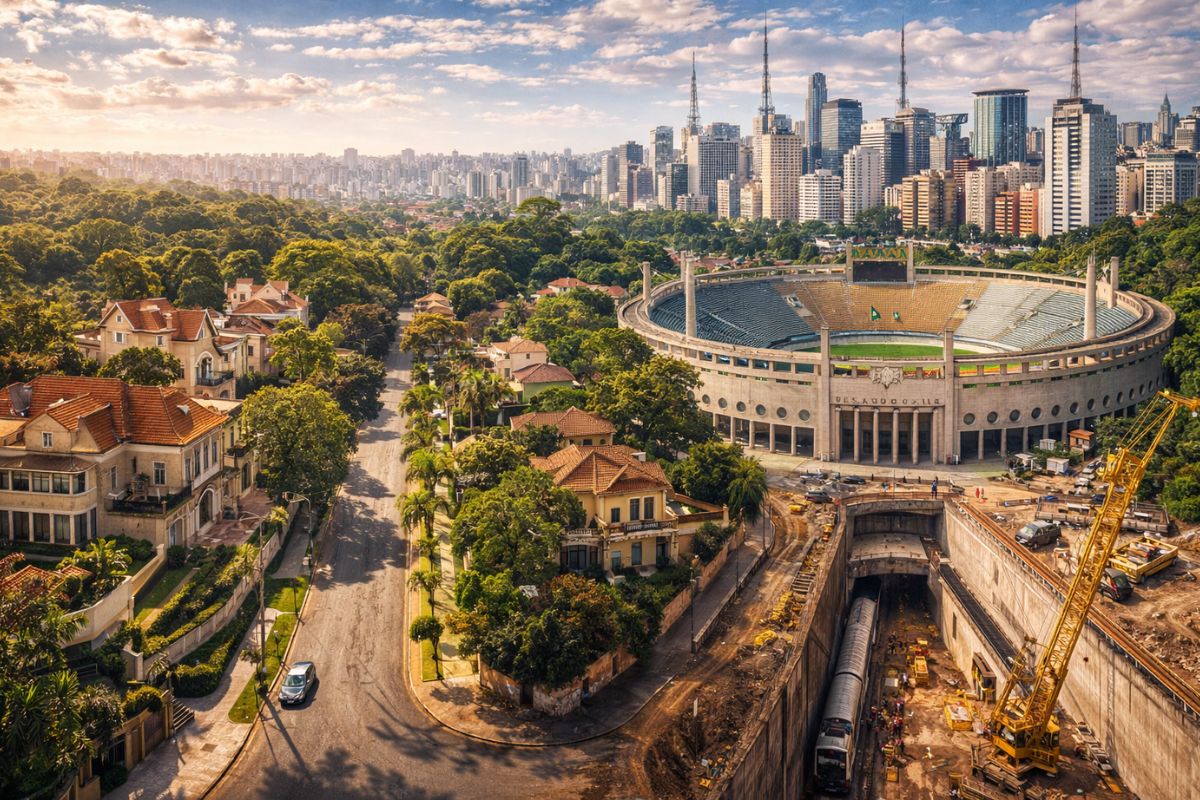 Do lado da Paulista, Pacaembu surpreende com mansões gigantes, ruas silenciosas, estádio histórico, obra do metrô, casarões cheios de história e um contraste urbano inacreditável (3)