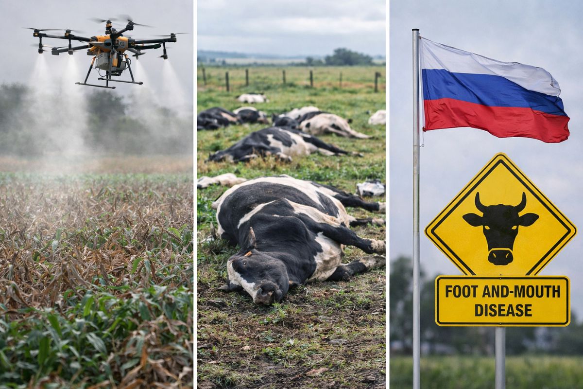 Drone agrícola causou R$ 1 milhão em prejuízo ao vizinho, 48 vacas morreram por nitrito e a Rússia esconde febre aftosa. Semana pesada no meio rural.