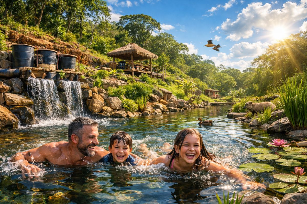 Ele cavou um lago para nadar com os filhos, usou água da chuva, plantas e filtros caseiros e transformou o terreno inclinado em um refúgio de vida selvagem de verdade (4)