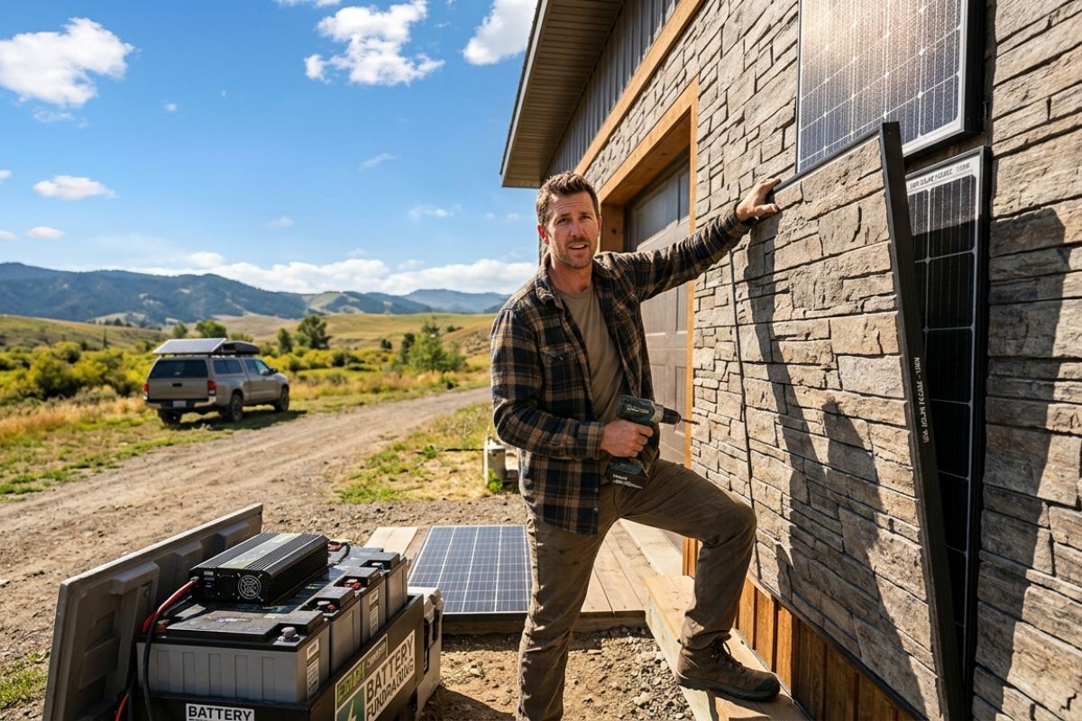 Empresa dos EUA cria fachada que parece pedra ou madeira, mas gera energia painéis solares “invisíveis” para paredes, instalação simples, até 130 W, e youtuber off-grid mostra (2)