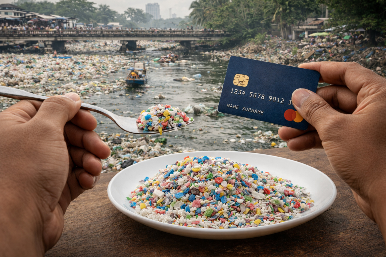 Equivalente a um cartão de banco por mês: estudo estima que indonésios ingerem cerca de 15 gramas de microplásticos, o maior nível do planeta, impulsionado por rios entre os mais poluídos do mundo e pela contaminação da cadeia alimentar