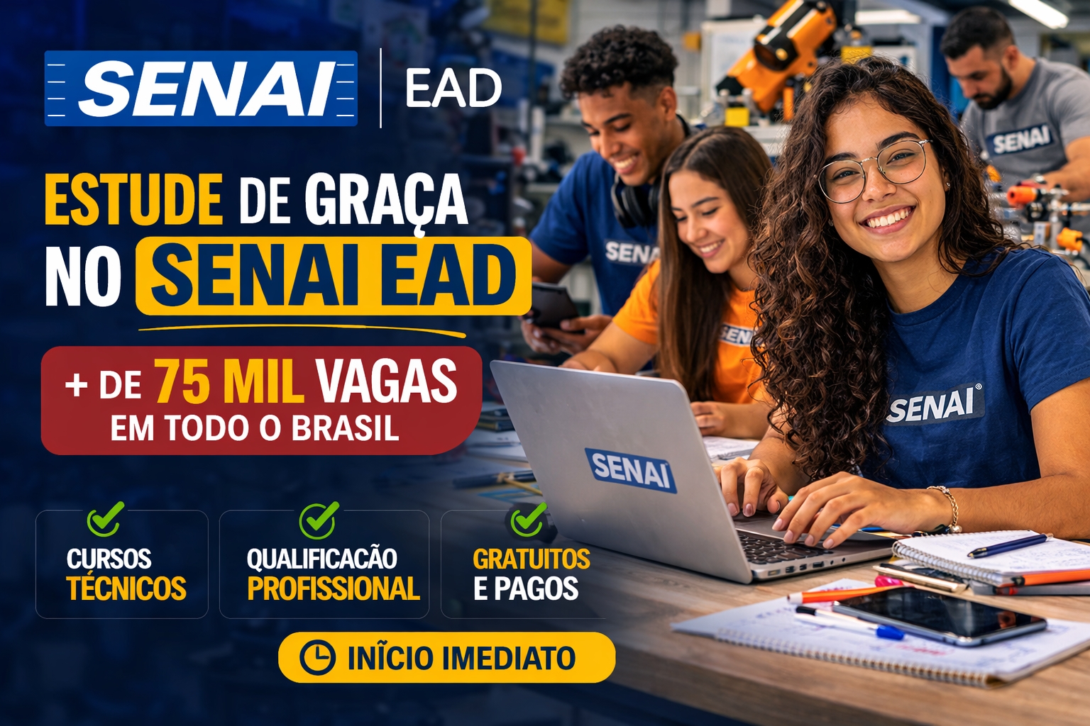 Estude de graça no Senai EAD: Senai disponibiliza mais de 75 mil vagas ...