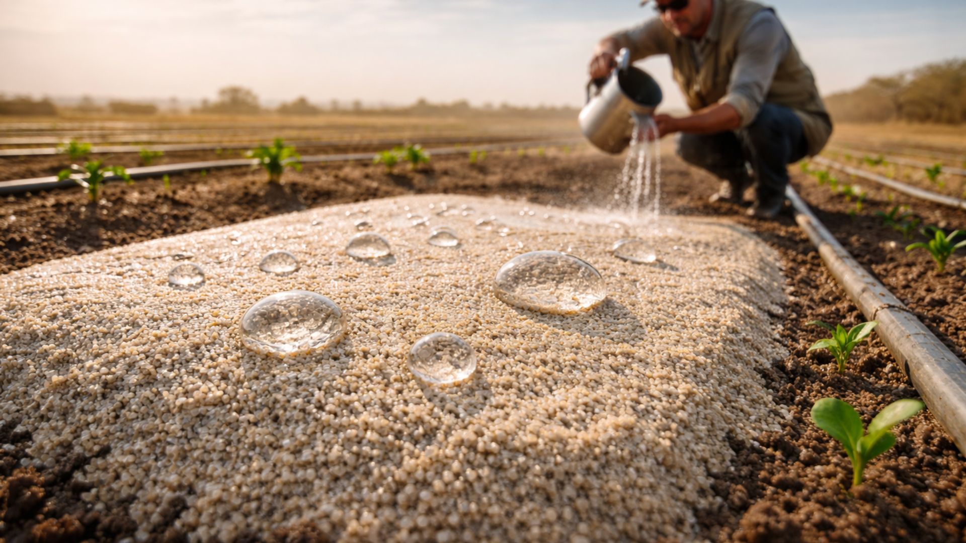 Camada de areia com cera reduz evaporação do solo em até 78% e aumenta produtividade agrícola em regiões áridas, segundo pesquisas científicas.