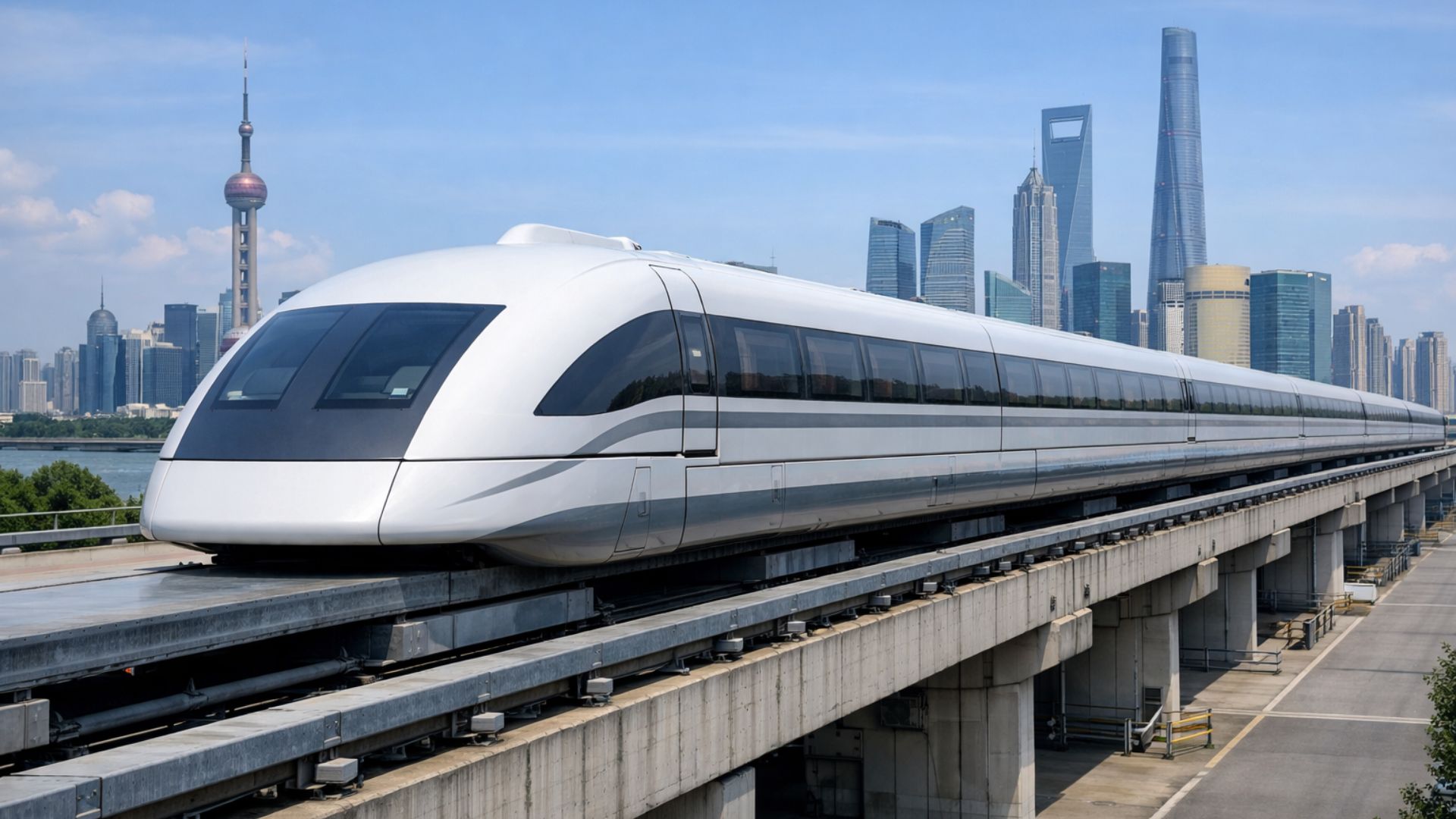 O Shanghai Maglev usa levitação magnética para percorrer 30 km em 8 minutos a 430 km/h, sendo o trem comercial mais rápido do mundo.