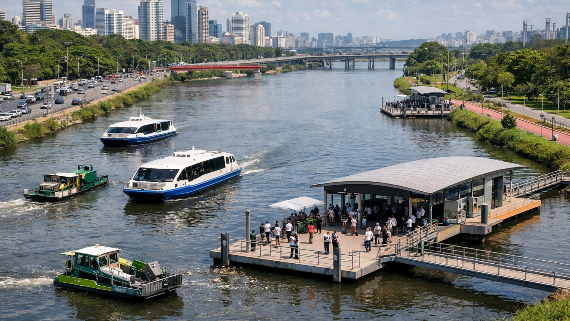 São Paulo planeja rede hidroviária com até 32 ecoportos e 75 km navegáveis, conectando Billings, Guarapiranga, Pinheiros e Tietê.