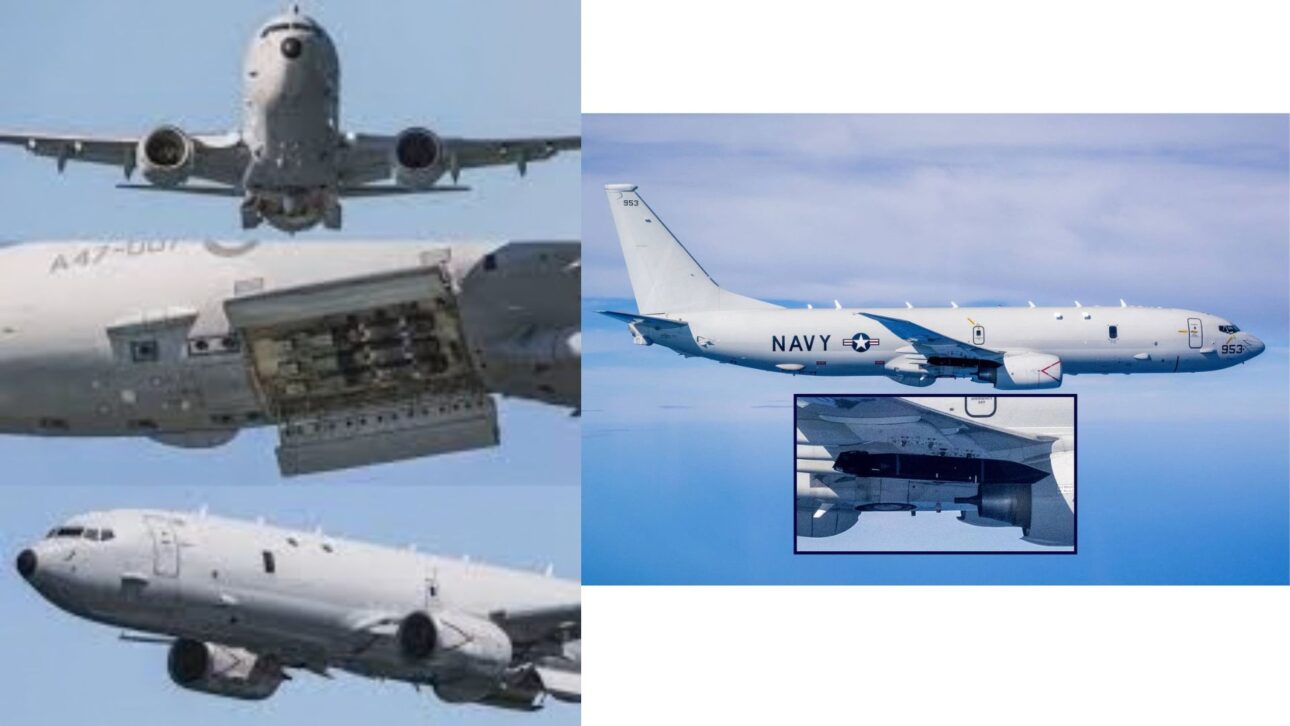 Derivado do Boeing 737, o P-8A Poseidon usa radar, sonobóias e torpedos para detectar e caçar submarinos nas profundezas do oceano.