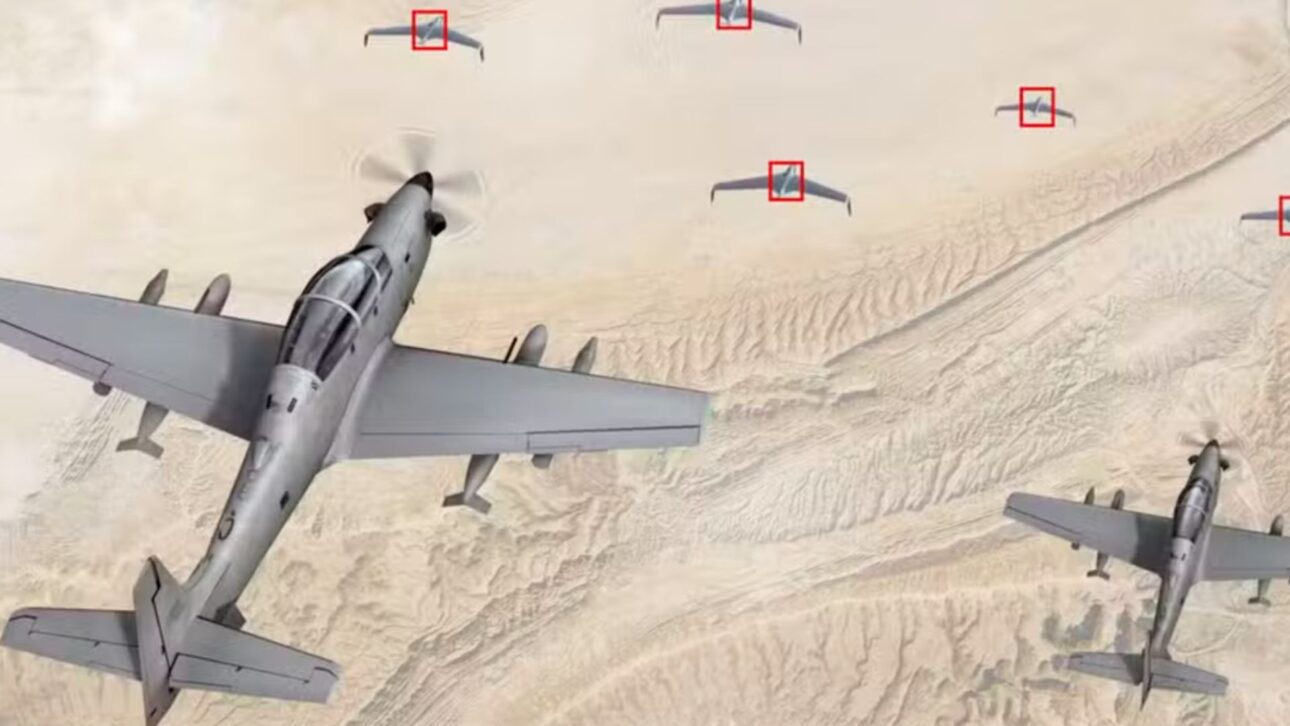 Embraer e Valkyrie Aero integram IA Gunslinger ao Super Tucano para neutralizar drones com precisão e baixo custo em 60 mil horas de combate. (Imagem: Embraer)