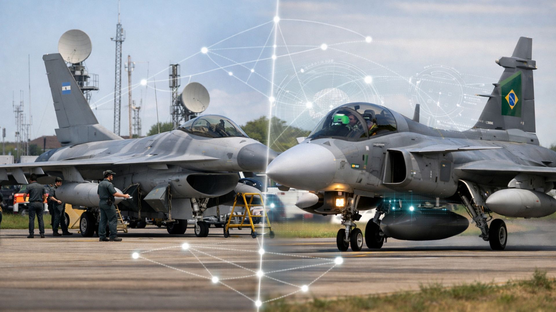 Brasil avança com Gripen e Link-BR2 enquanto Argentina depende dos EUA para integrar F-16 com comunicações e guerra eletrônica.