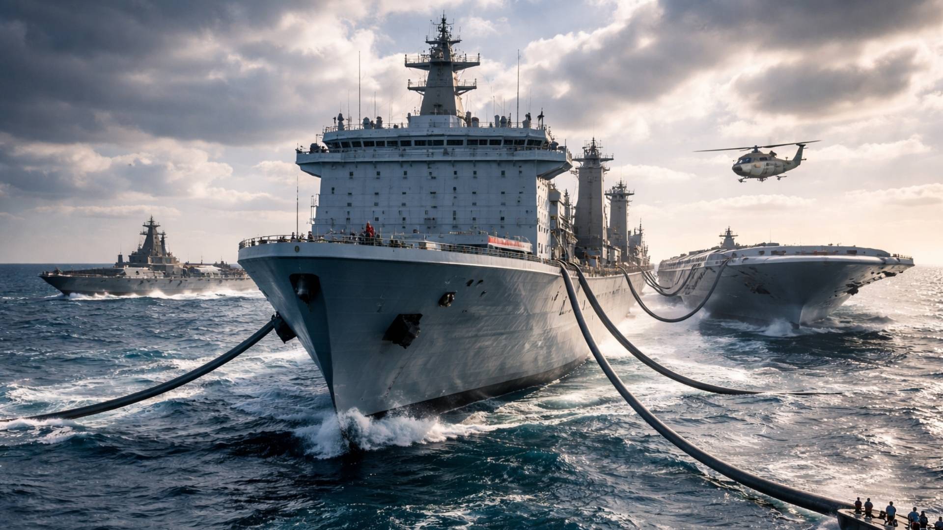 Navio Type 901 sustenta porta-aviões chineses em alto-mar e amplia o alcance da China com reabastecimento contínuo de frotas.