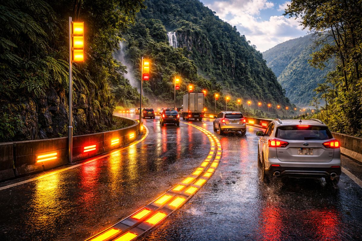 Nova tecnologia com luzes é testada no trecho mais perigoso da Serra do Mar no Paraná para alertar motoristas, reduzir reações tardias e tentar frear o avanço das mortes na rodovia (1)