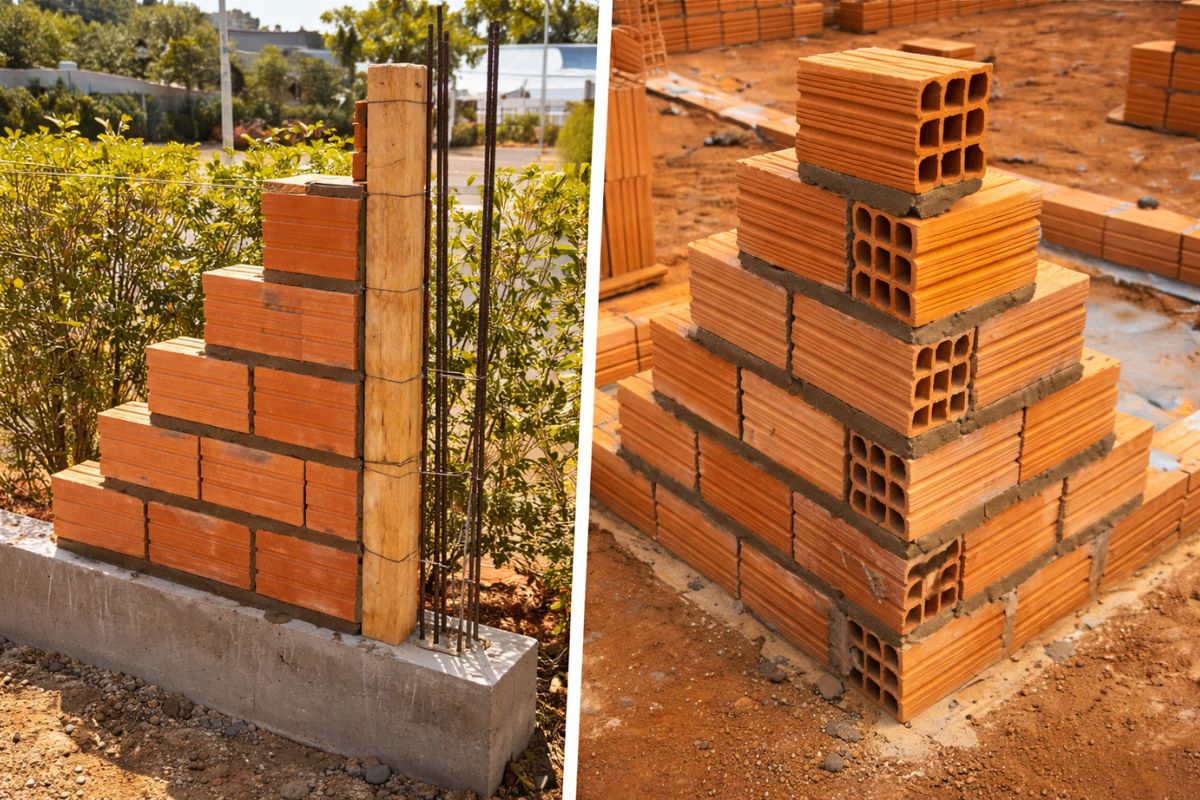 Pedreiro mostra como levantar canto de parede e de muro com tijolo baiano dois métodos simples evitam erros, garantem alinhamento perfeito e facilitam a obra mesmo para iniciantes (2)