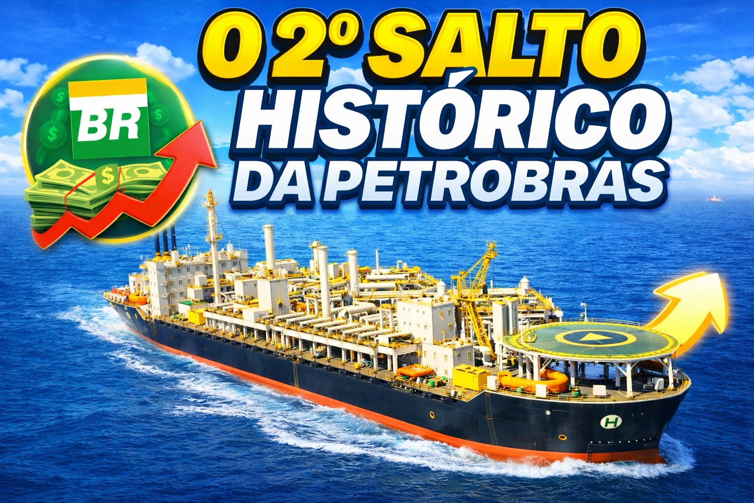 FPSO preto com módulos brancos operando no mar azul em campo offshore brasileiro, representando aumento da produção de petróleo da Petrobras
